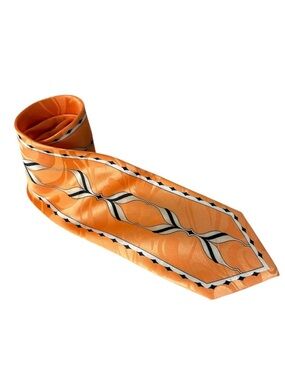 ROMARIO MANZINI Orange Cream Black Pattern Ugly Tie Wide Unique Hideous Madmen
